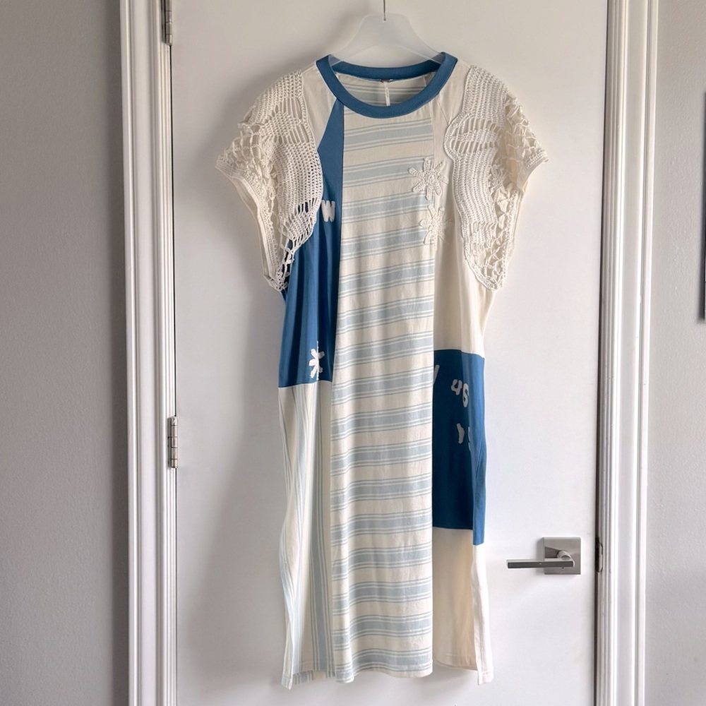 Free People Ariana striped dress with crochet sleeves